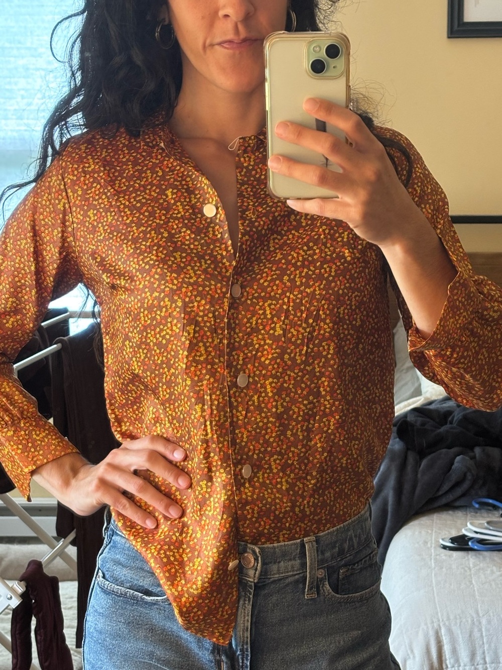 Vintage Union Made Women’s Rust Floral Button-Down Shirt